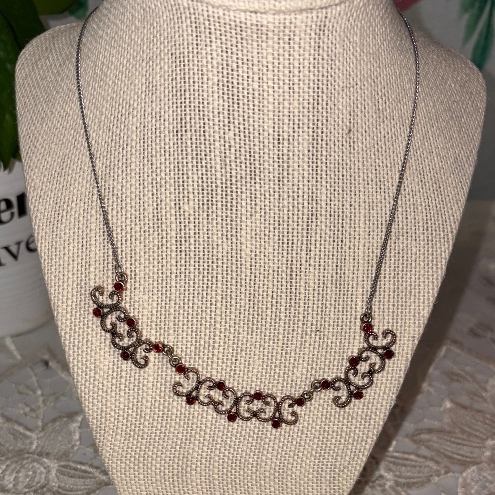 Elegant Silver and Red Necklace